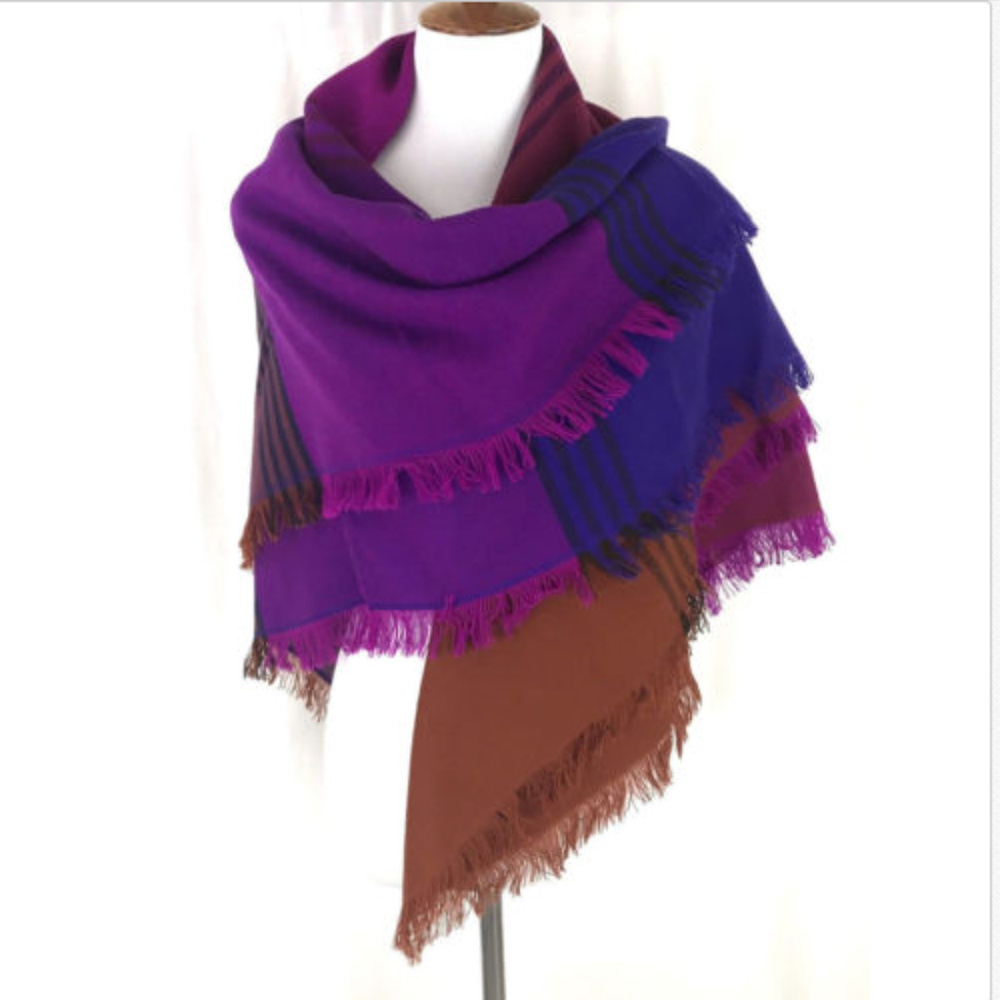 Vtg Blanket Scarf Shawl Wrap Colorful Plaid